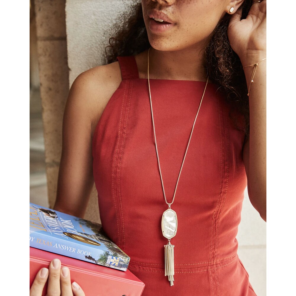NWOT Kendra Scott Rayne Mother of Pearl Gold Tassel Pendant Necklace - Picture 6 of 16